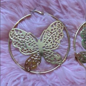 Gold Butterfly Hoop Earrings